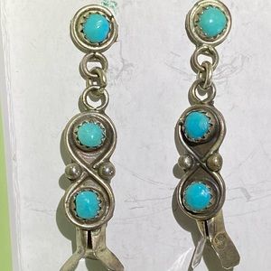 SQUASH BLOSSOM EARRINGS WITH TURQUOISE STONES (ZUNI)